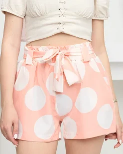 Szorty|Krótkie Spodenki^Royalfashion Damskie materiałowe owe krótkie spodenki w duże groszki Koral