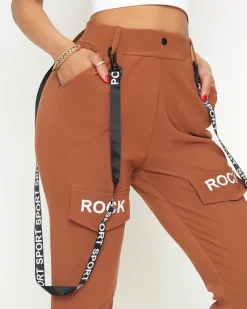 Spodnie Cargo|Spodnie Dresowe^Royalfashion Damskie materiałowe spodnie typu bojówki z szelkami w kolorze Camel