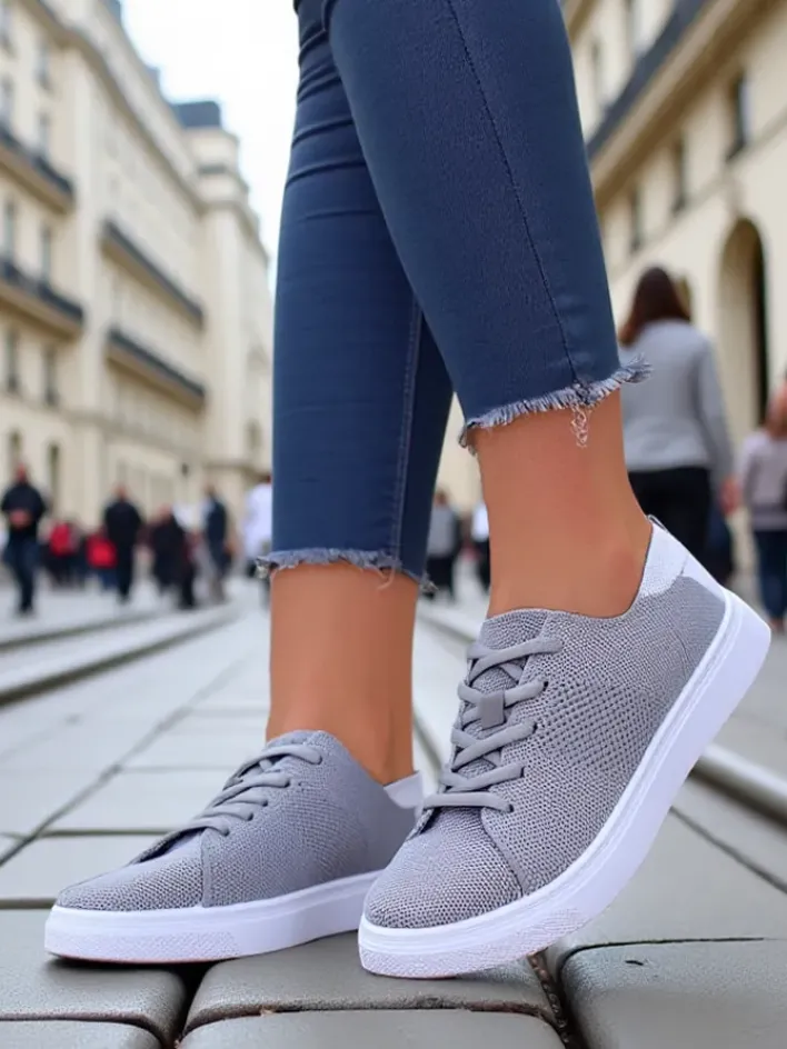 Bieganie, Ćwiczenia I Trening^Royalfashion Damskie materiałowe buty sportowe Esellaf Jasny szary