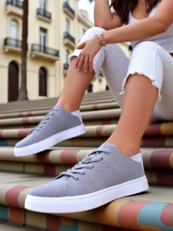 Bieganie, Ćwiczenia I Trening^Royalfashion Damskie materiałowe buty sportowe Esellaf Jasny szary