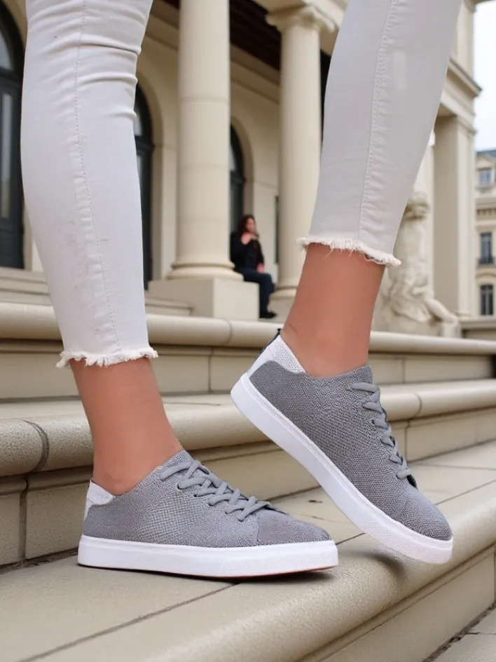 Bieganie, Ćwiczenia I Trening^Royalfashion Damskie materiałowe buty sportowe Esellaf Jasny szary