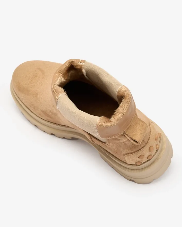 Botki Z Delikatnym Ociepleniem|Botki Na Płaskim Obcasie^Royalfashion Damskie ocieplane botki w kolorze Comfy Walk Camel