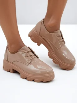 Półbuty^Royalfashion Damskie półbuty na grubszej podeszwie Gofey beżowy