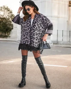 Swetry|Kurtki / Marynarki / Płaszcze^Royalfashion Damskie ponczo z printem gołębi szary