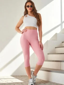 Spodenki 3/4|Krótkie Spodenki^Royalfashion Damskie prążkowane legginsy z bawełny 3/4 różowy