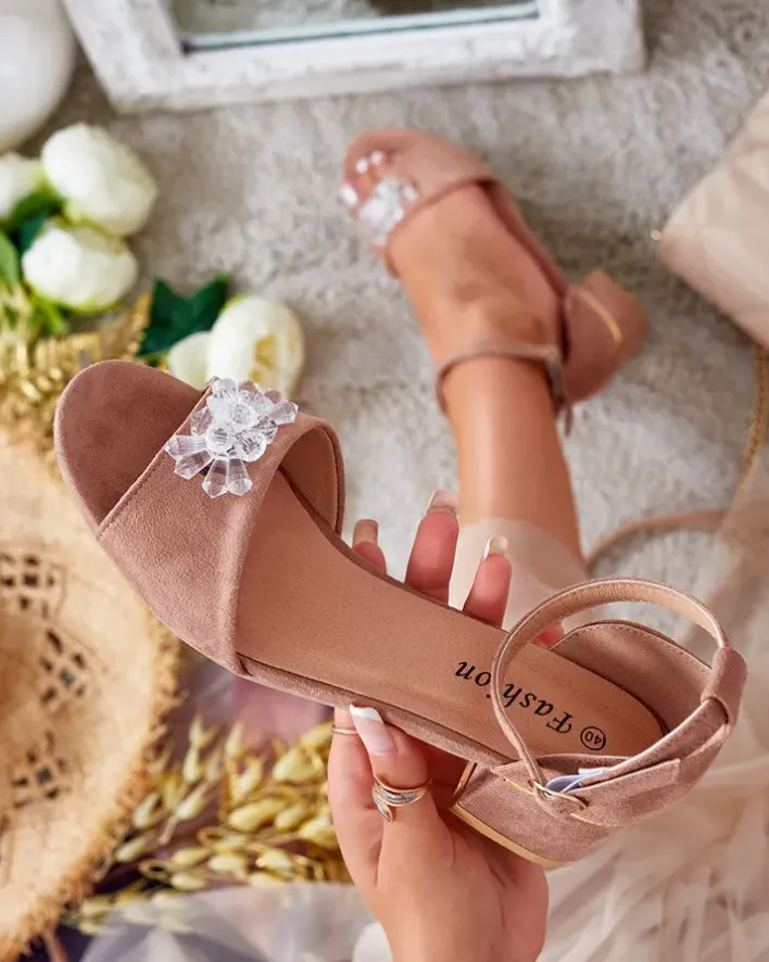 Buty Na Wielkie Wyjście|Sandały Na Słupku^Royalfashion Damskie sandały z kryształkami Voleso brązowy