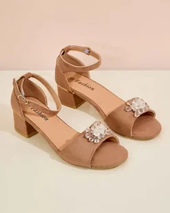 Buty Na Wielkie Wyjście|Sandały Na Słupku^Royalfashion Damskie sandały z kryształkami Voleso brązowy