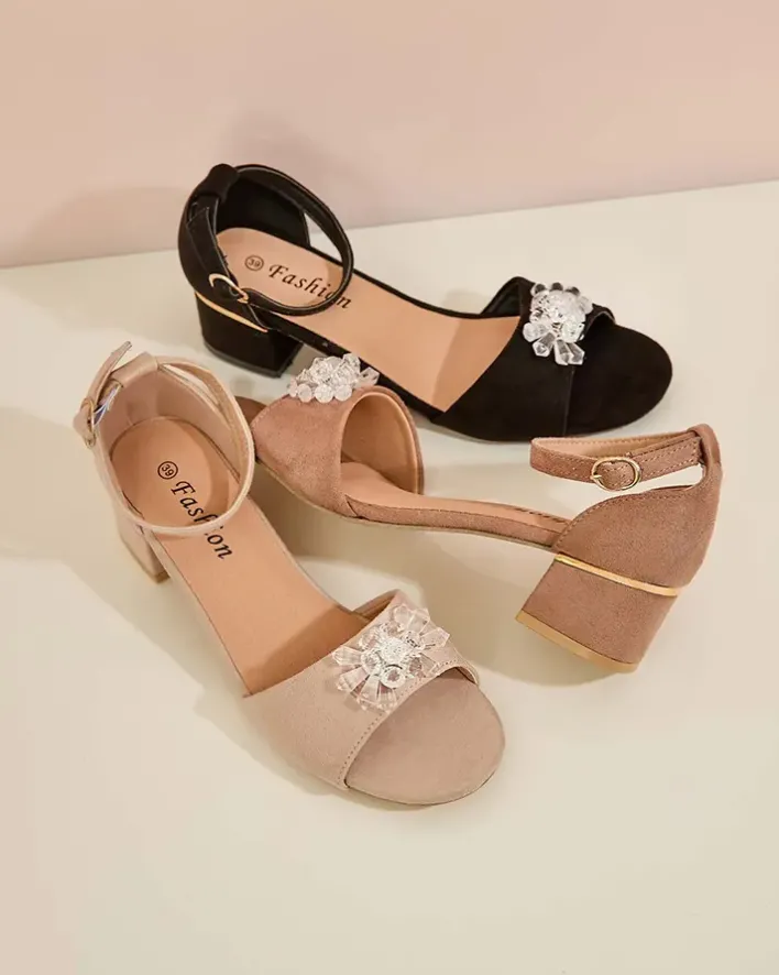 Buty Na Wielkie Wyjście|Sandały Na Słupku^Royalfashion Damskie sandały z kryształkami Voleso brązowy