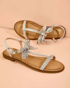 Sandały Płaskie^Royalfashion Damskie sandałki Mian srebrny