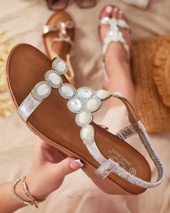 Sandały Na Koturnie^Royalfashion Damskie sandały z cyrkoniami Obrina srebrny