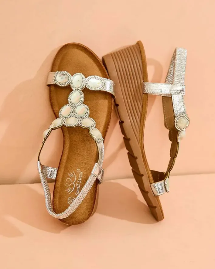 Sandały Na Koturnie^Royalfashion Damskie sandały z cyrkoniami Obrina srebrny