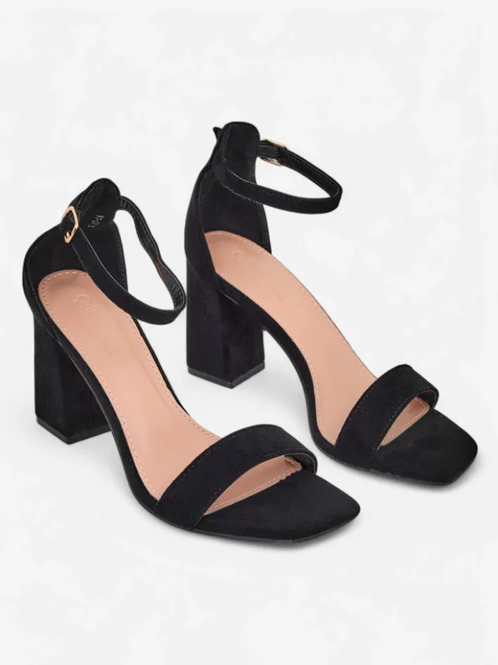 Buty Na Wielkie Wyjście|Sandały Na Słupku^Royalfashion Damskie sandały eko zamszowe Qwadrat czarny