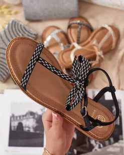 Sandały Płaskie^Royalfashion Damskie sandałki Mian czarny
