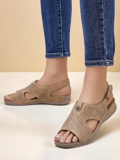 Sandały Płaskie^Royalfashion Damskie sandały ażurowe Leminni brązowy