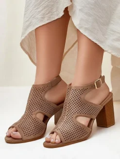 Buty Na Wielkie Wyjście|Sandały Na Słupku^Royalfashion Damskie sandały na słupku ażurowe Abetle jasny brązowy