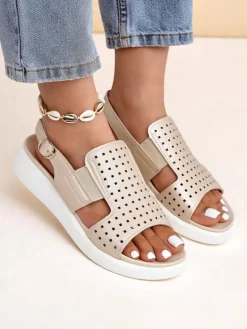 Sandały Płaskie^Royalfashion Damskie sandały na grubszej podeszwie BreezyStep złoty