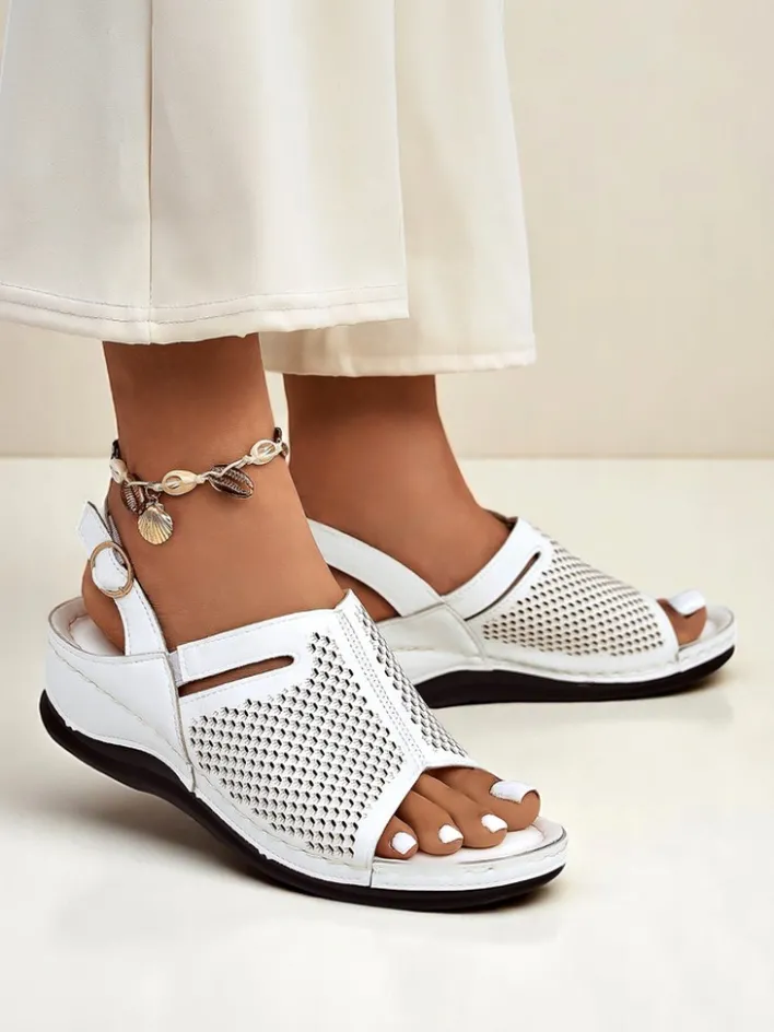 Sandały Na Koturnie^Royalfashion Damskie sandały na niskim koturnie Mira biały