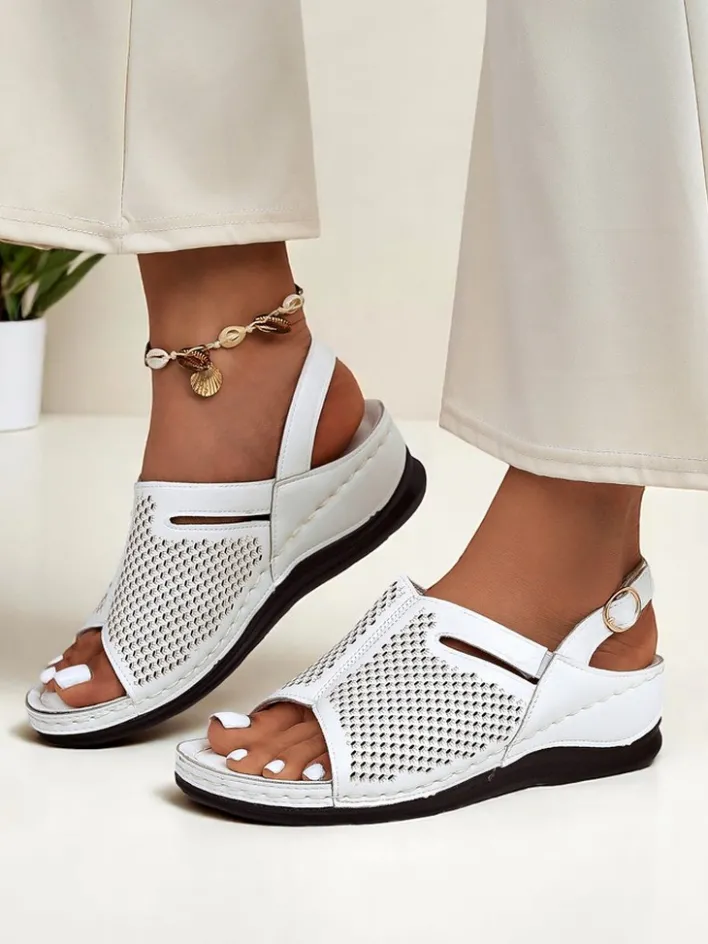 Sandały Na Koturnie^Royalfashion Damskie sandały na niskim koturnie Mira biały