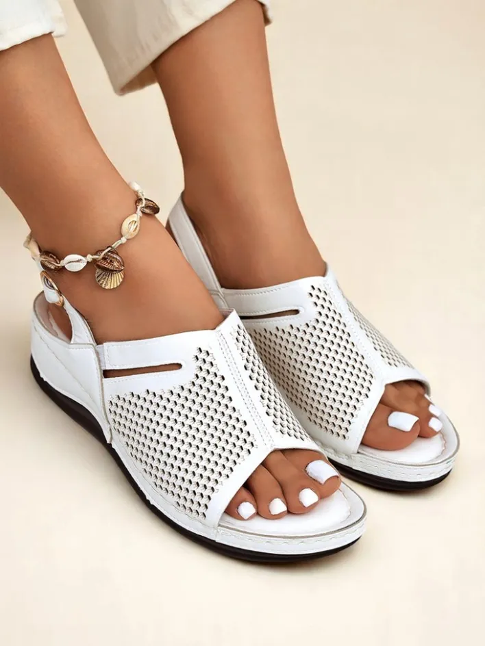 Sandały Na Koturnie^Royalfashion Damskie sandały na niskim koturnie Mira biały