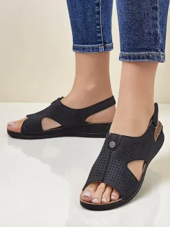 Sandały Płaskie^Royalfashion Damskie sandały ażurowe Leminni czarny