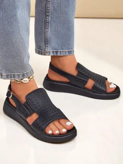 Sandały Płaskie^Royalfashion Damskie sandały na grubszej podeszwie BreezyStep czarny