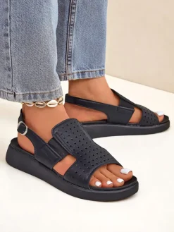 Sandały Płaskie^Royalfashion Damskie sandały na grubszej podeszwie BreezyStep czarny