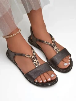 Sandały Na Koturnie^Royalfashion Damskie sandały z ozdobnymi paseczkami Siena Glow grafit