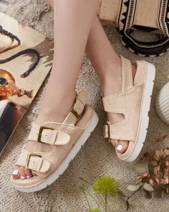 Sandały Na Koturnie^Royalfashion Damskie sandały eko zamszowe Lunnay beżowy