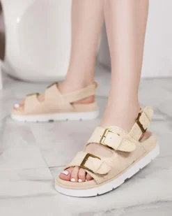 Sandały Na Koturnie^Royalfashion Damskie sandały eko zamszowe Lunnay beżowy