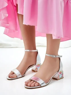 Buty Na Wielkie Wyjście|Sandały Na Słupku^Royalfashion Damskie sandały z ozdobnym obcasem Ballou srebrny