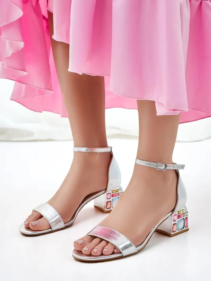 Buty Na Wielkie Wyjście|Sandały Na Słupku^Royalfashion Damskie sandały z ozdobnym obcasem Ballou srebrny