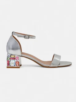 Buty Na Wielkie Wyjście|Sandały Na Słupku^Royalfashion Damskie sandały z ozdobnym obcasem Ballou srebrny