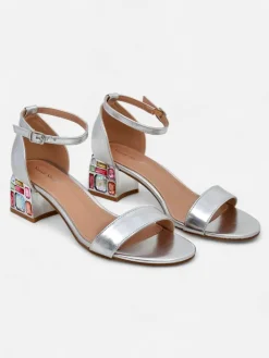 Buty Na Wielkie Wyjście|Sandały Na Słupku^Royalfashion Damskie sandały z ozdobnym obcasem Ballou srebrny