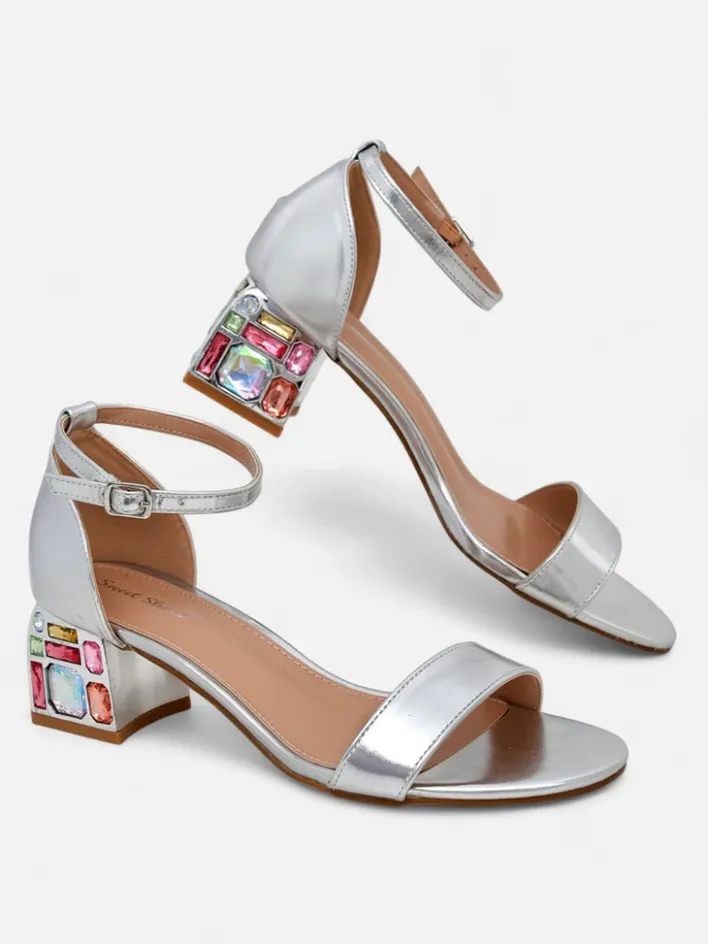 Buty Na Wielkie Wyjście|Sandały Na Słupku^Royalfashion Damskie sandały z ozdobnym obcasem Ballou srebrny