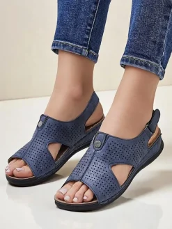 Sandały Płaskie^Royalfashion Damskie sandały ażurowe Leminni Głęboki błękit nieba