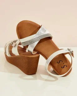 Sandały Na Koturnie^Royalfashion Damskie sandały z cyrkoniami Bozi srebrny