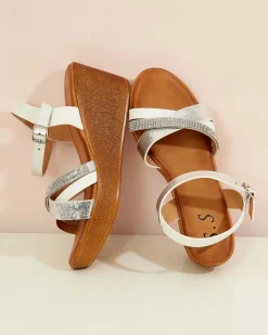 Sandały Na Koturnie^Royalfashion Damskie sandały z cyrkoniami Bozi srebrny