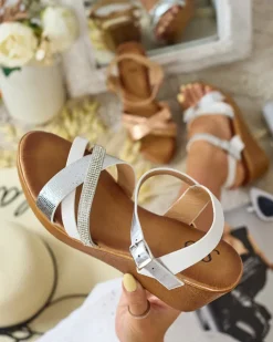 Sandały Na Koturnie^Royalfashion Damskie sandały z cyrkoniami Bozi srebrny