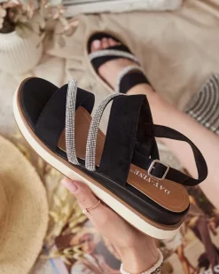 Sandały Na Koturnie^Royalfashion Damskie sandały na niskim koturnie Obissa czarny