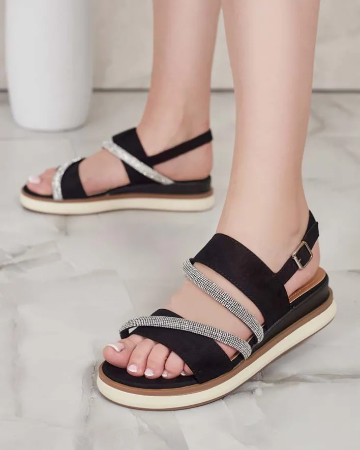 Sandały Na Koturnie^Royalfashion Damskie sandały na niskim koturnie Obissa czarny