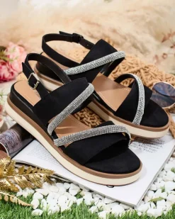 Sandały Na Koturnie^Royalfashion Damskie sandały na niskim koturnie Obissa czarny