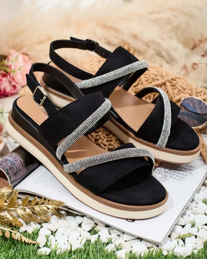 Sandały Na Koturnie^Royalfashion Damskie sandały na niskim koturnie Obissa czarny