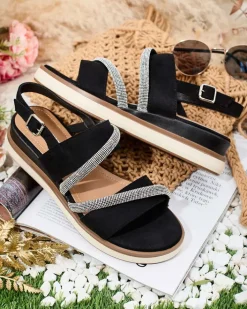 Sandały Na Koturnie^Royalfashion Damskie sandały na niskim koturnie Obissa czarny