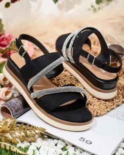 Sandały Na Koturnie^Royalfashion Damskie sandały na niskim koturnie Obissa czarny