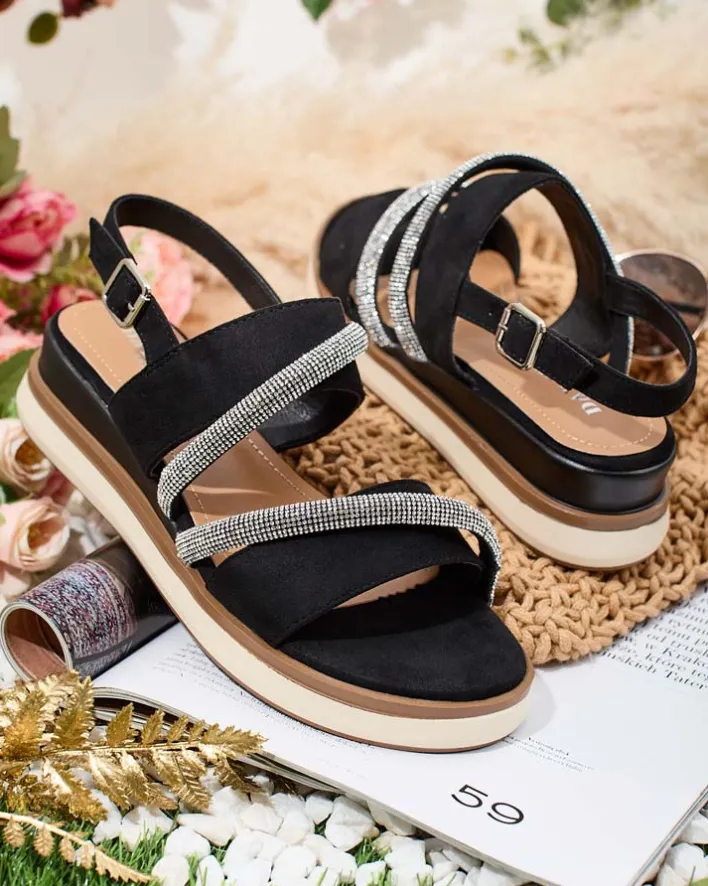 Sandały Na Koturnie^Royalfashion Damskie sandały na niskim koturnie Obissa czarny