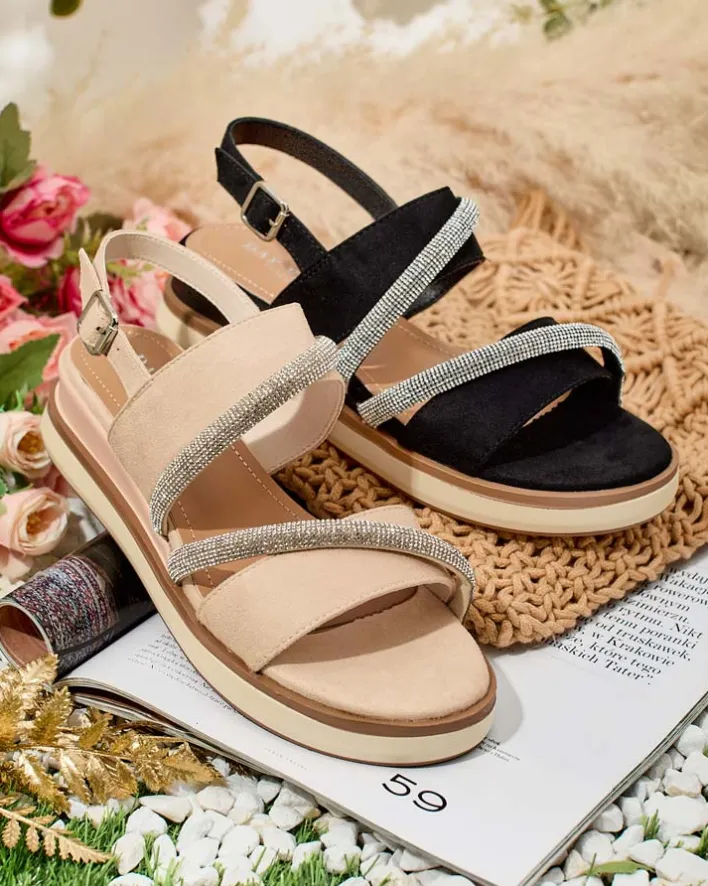 Sandały Na Koturnie^Royalfashion Damskie sandały na niskim koturnie Obissa czarny