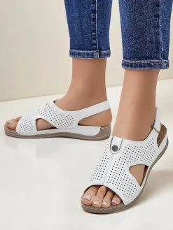 Sandały Płaskie^Royalfashion Damskie sandały ażurowe Leminni biały