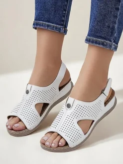 Sandały Płaskie^Royalfashion Damskie sandały ażurowe Leminni biały