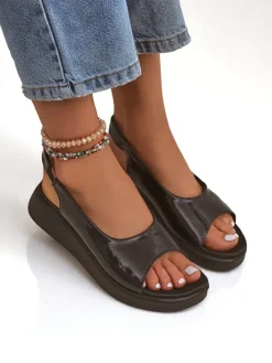 Sandały Płaskie^Royalfashion Damskie sandały na grubszej podeszwie Luna Shines czarny