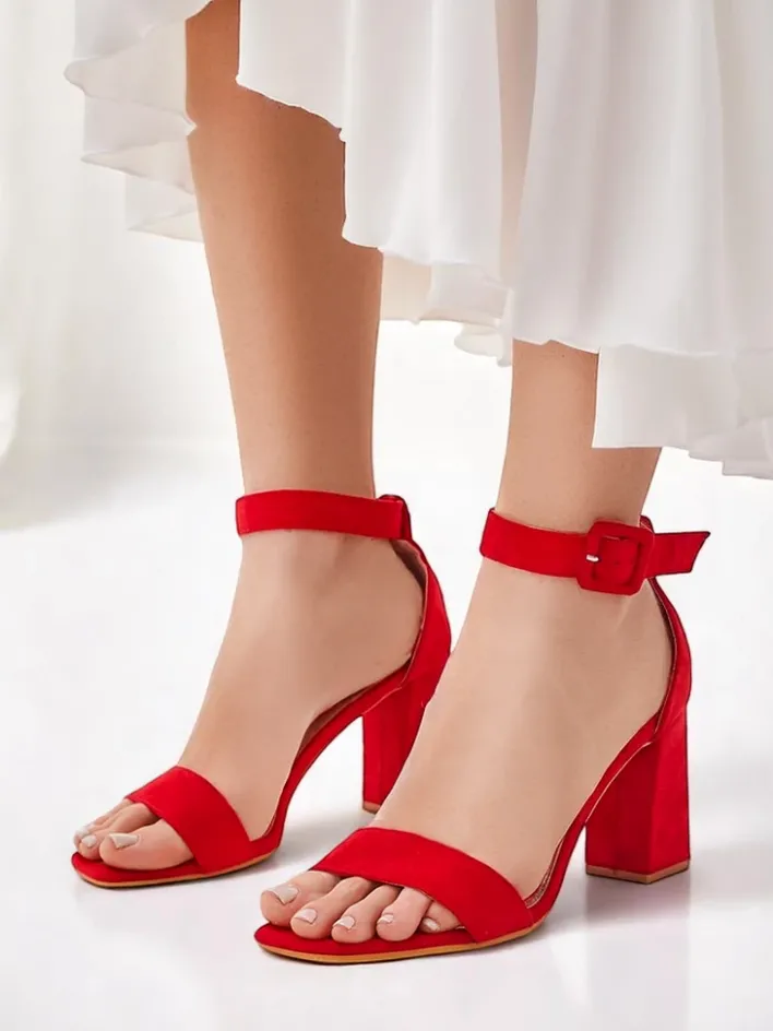 Buty Na Wielkie Wyjście|Sandały Na Słupku^Royalfashion Damskie sandały eko zamszowe Ardeni czerwony